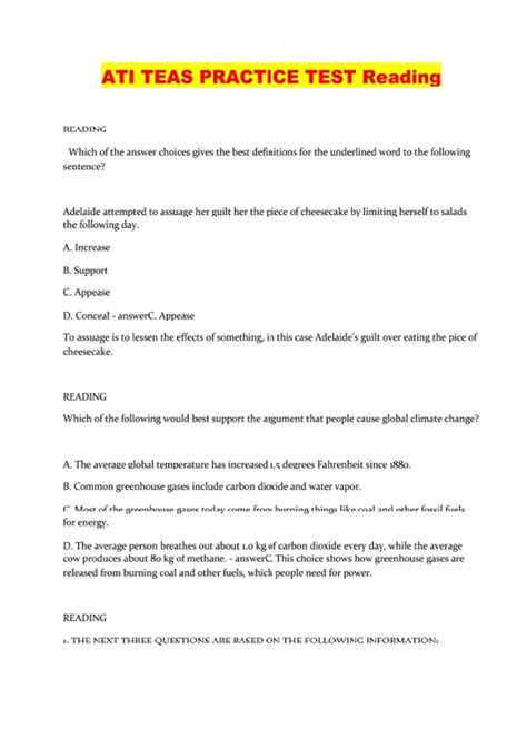 ATI TEAS PRACTICE TEST Reading - ATI TEAS 7 - Stuvia US