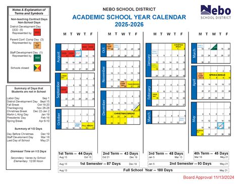 Nebo School District Calendar 2025-2026 in PDF