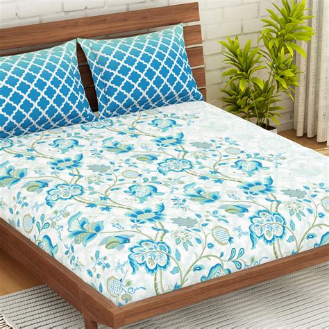 Buy SPACES Atrium Printed Cotton 144TC 3 Pcs Double Bedsheet Set from ...
