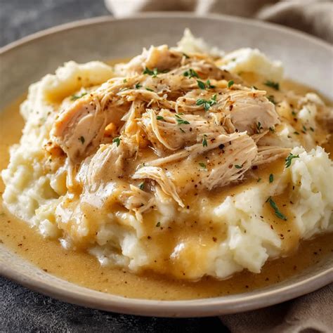Shredded Chicken Gravy On Mashed Potatoes - Averyrecipes
