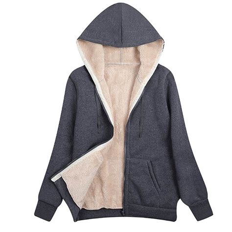 Clearance Plus Size Fleece Lined Jackets Women Solid Hoodies Long ...