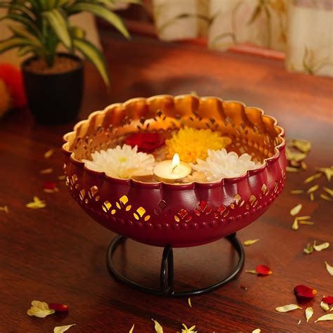 Buy Ekhasa Maroon Urli Bowl with Stand for Home Decor & Table ...