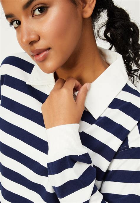 Buy Women Striped Full Sleeves Polo Crop Top Online at just Rs. 499.0 ...