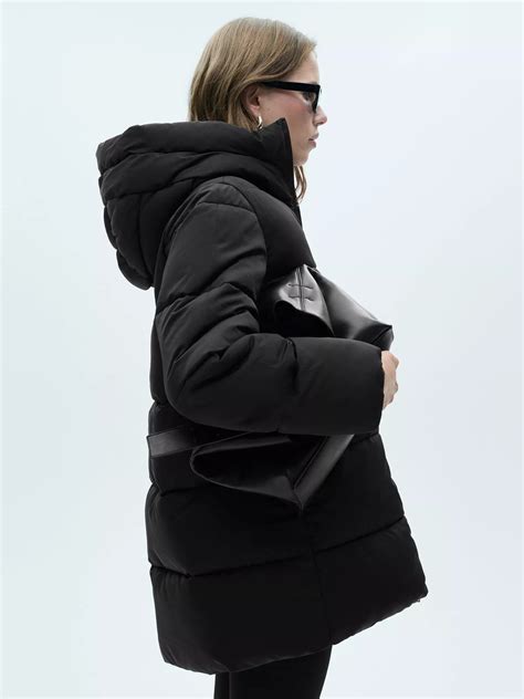 Mango Tokyo Hooded Puffer Jacket, Black