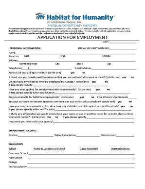 Fillable Online employment app. HFH Application for Employment Fax ...