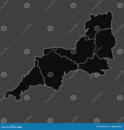 Black Map of South West England is a Region of England, with Borders of ...