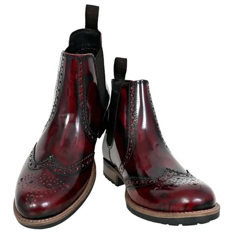 HX London Burgundy Genuine Leather Men's brogue Chelsea Boots For ...