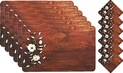 Buy Kuber Industries Wooden Flower Design PVC 6 Piece Dining Table ...