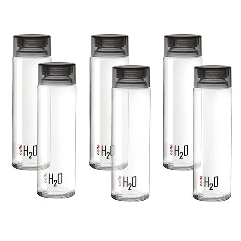 Cello H2O 1000 Glass Fridge Water Bottle with Plastic Cap, Set of 6 ...