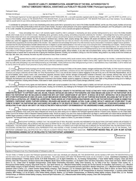Fillable Online Release/Waiver Form - Cheer USA Championships Fax Email ...
