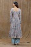 Buy Grey Silk Lace, Sequins Round Neck Mughal Floral Print Anarkali ...