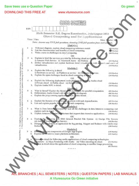 Aug-2022 18 SCHEME QUESTION PAPER - Cloud Computing - Studocu