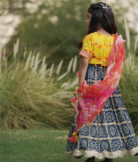 Buy Yellow Brocade Choli Lehenga and Pink Organza Dupatta Online ...
