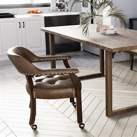 Amazon.com: JESONVID Dining Chair with Casters, Leather Chair with ...