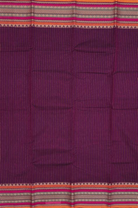 Chettinadu Cotton Saree In Purple With Stripes Design – Sundari Silks