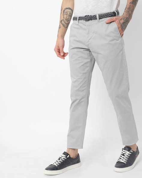 Mid-Rise Slim Fit Cropped Trousers with Detachable Belt - Price History