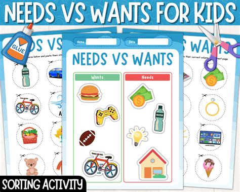 Needs Vs. Wants Sort Worksheets | Cut and Paste Activity | Needs and ...