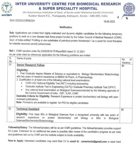 IUCBR Kottayam Protein Biochemistry/Cell Biology Project Openings