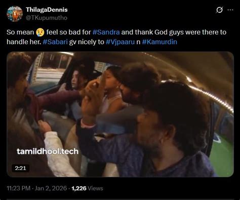 Bigg Boss Tamil 9: Parvathy, Kamrudin attack Sandra in car task; fans ...
