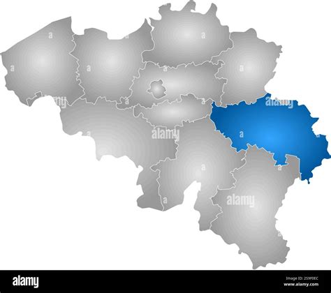Map of Belgium with the provinces, filled with a radial gradient, Liège is highlighted Stock ...