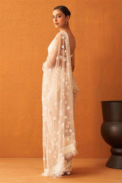 Peach Net Saree – angadsinghofficial.com