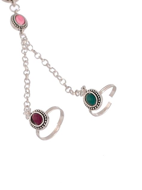 Buy Oxidised Silver Plated Anklet With Chained Double Toe Ring for ...