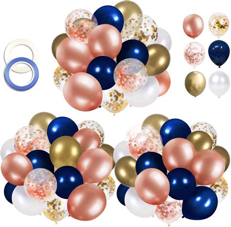 PARTY SPRITZ 68 Pack Navy Blue Rose Gold Latex Balloons, 12 inch ...