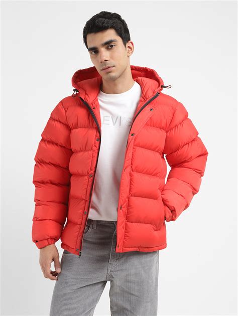 Men's Solid Red Hooded Quilted Jacket – Levis India Store