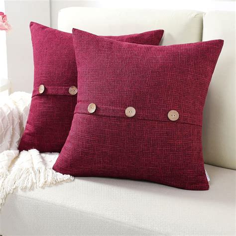 Amazon.com: FUTEI Burgundy Linen Decorative Throw Pillow Covers 20x20 ...