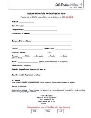Fillable Online Return Materials Authorization Form - Framo Morat Inc ...