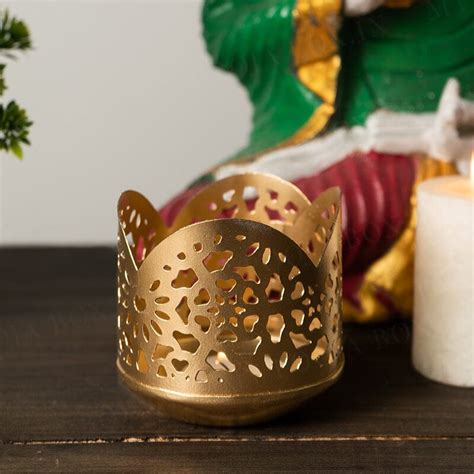 Buy Amara Golden Decorative T-light Holder Online in India - Mypoojabox.in