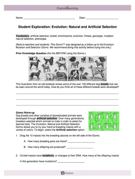 ExploreLearning Student Exploration Evolution Natural and Form - Fill ...