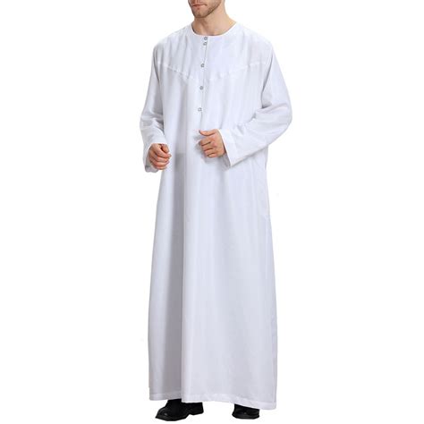 Men's Saudi Arabic Thobe Jubba Dishdasha Long Sleeve Robe Ramadan ...