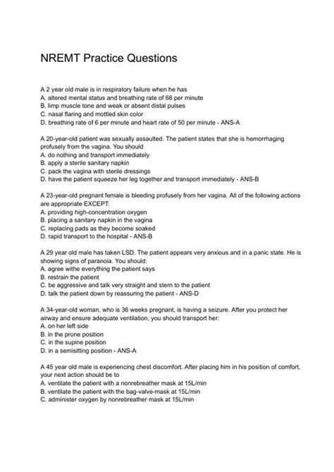 NREMT Practice (Latest 2024/ 2025 Update) Questions and Verified ...
