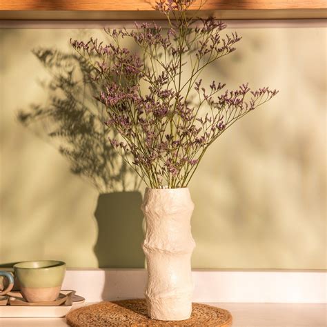 Off White Textured Paper Mache Flower vase for living room – House of Ekam