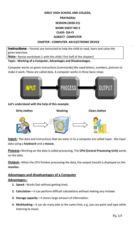 Class 2 Computer Worksheet no - Pg. 1/ GIRLS’ HIGH SCHOOL AND COLLEGE ...