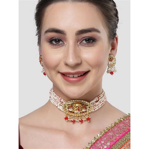 Buy Karatcart Gold Plated Red Dulhan Doli Design Choker Necklace Set ...