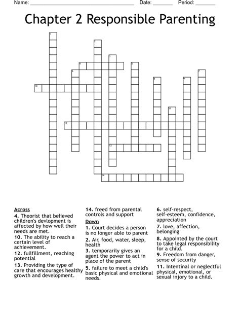 Chapter 2 Responsible Parenting Crossword - WordMint