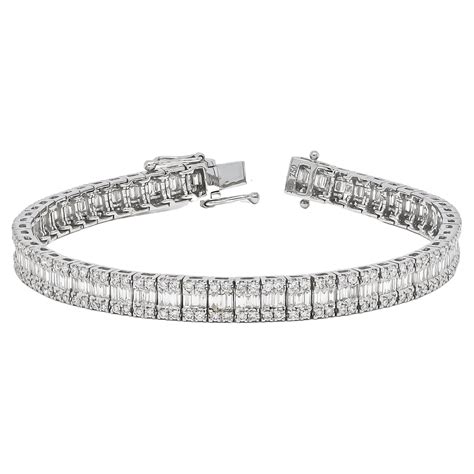 Studio Rêves Tapered Baguette Diamond Tennis Bracelet in 18 Karat White ...