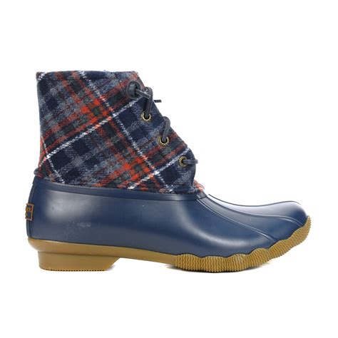 Sperry Women's Saltwater Plaid Wool Navy Duck Boots STS87765 - WOOKI.com