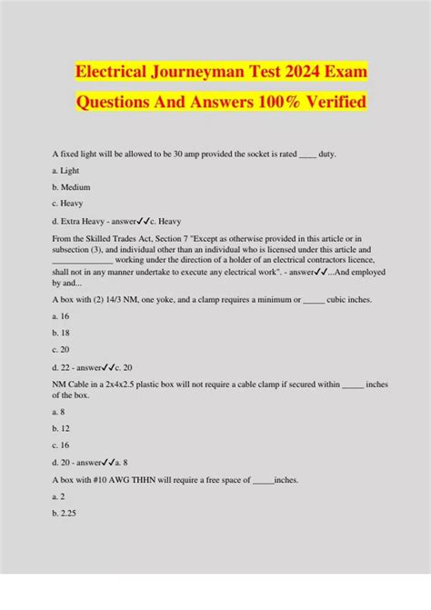 Electrical Journeyman Test 2024 Exam Questions And Answers 100% Verified - Journeyman ...