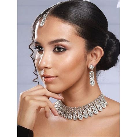 Buy Priyaasi Studded Oval Leaves Silver-Plated Choker Jewellery Set ...