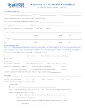 Fillable Online ubalt APPLICATION FOR FRESHMAN ADMISSION - ubalt Fax ...