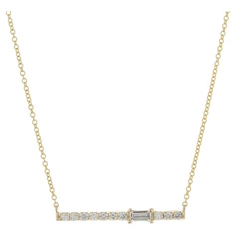 14 Karat Yellow Gold Diamond Bar Necklace For Sale at 1stDibs