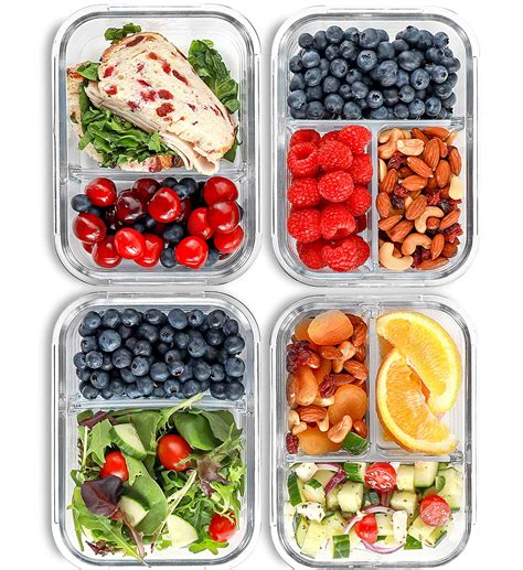 Buy Fit Strong & y Glass Meal Prep Containers 2 and 3 Compartments (4 ...