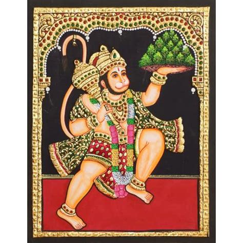 22ct Gold Lord Hanuman With Sanjeevani Tanjore Painting