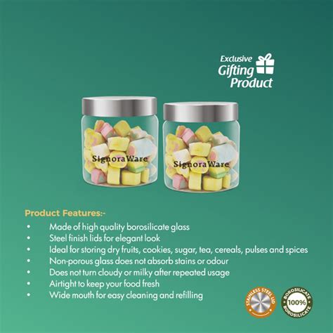 Glaze Round Glass Jar with Steel Lid 500ml (Set of 2) – Signoraware