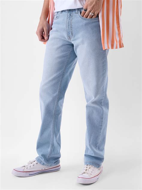 Buy Solids: Mid Blue Wash (Straight Fit) Men Cargo Jeans Online