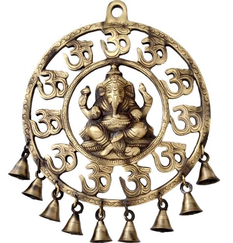Buy Two Moustaches Om Ganesha Brass Wall Hanging With Bells Showpiece ...