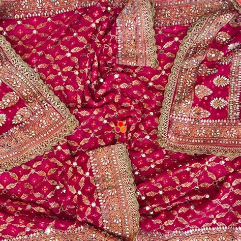 Mahjabeen Redish Pink Mirror Work Embroidered Banarasi Georgette Dupat ...